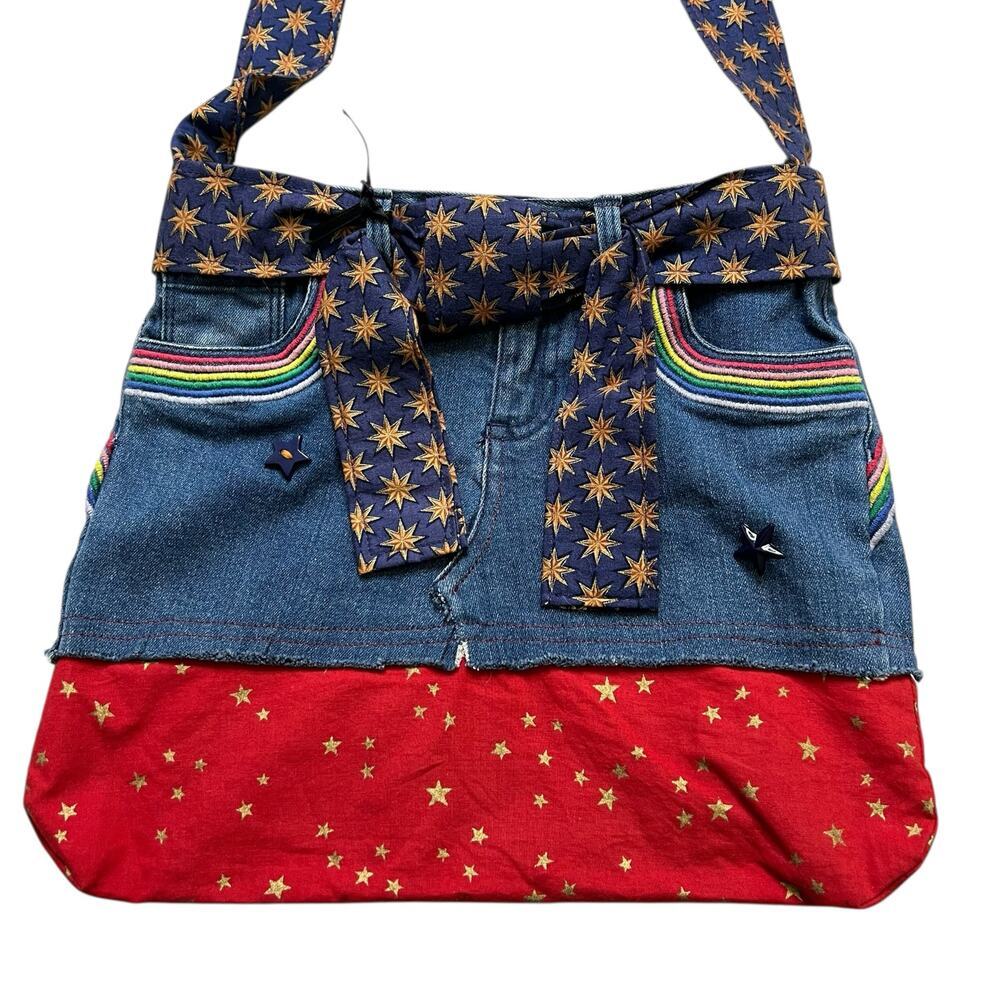 Handmade Denim Patchwork Tote Bag Upcycled Jeans Star Boho Shoulder Bag Y2K